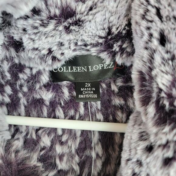 Colleen Lopez Womens Size 2X Purple Faux Fur Full Zip Warm Fuzzy Jacket - Picture 2 of 8